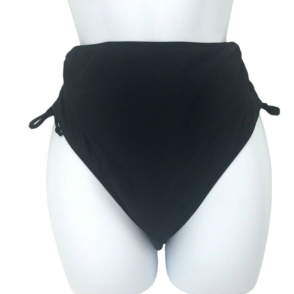 Women’s Black Side Cinch High Waist Bikini Bottom Adjustable Side Height Sz M